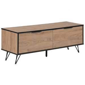 Beliani TV Stand Light Wood Particle Board Metal Legs for up to 55ʺ TV Modern Media Unit with 2 Cabinets Cable Management Material:Particle Board Size:40x46x120