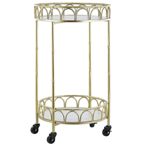Beliani Kitchen Trolley Gold Iron Frame Marble Effect Tops Glamour Bar Cart with Castors Material:Iron Size:48x80x48