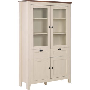 Beliani Cupboard Cream MDF Glass Doors 2 Cabinets 2 Drawers Rustic Display Living Room Kitchen Material:MDF Size:38x180x113