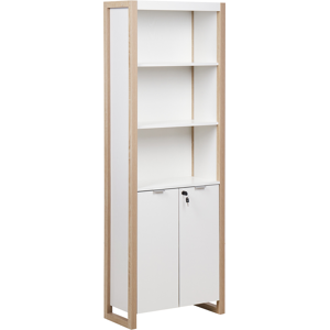 Beliani Bookcase Light Wood White Engineered Wood 3-Tier with Locker for Documents Modern Scandinavian Office Material:Particle Board Size:30x184x64