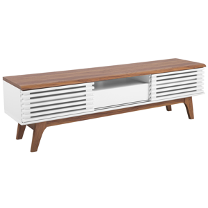 Beliani TV Stand Dark Wood White TV Up To 67ʺ Recommended 5 Shelves Drawer Modern Material:Chipboard Size:35x44x149