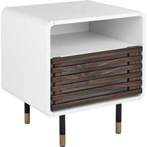 Beliani Bedside Table White Finish 50 x 40 x 45 cm Rustic Hinged Slatted Doors Cabinet Material:Particle Board Size:40x50x45