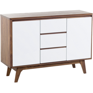 Beliani Sideboard White Dark Wood 3 Drawers 2 Cabinets Modern Scandinavian Material:MDF Size:40x82x115