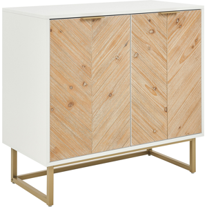 Beliani Sideboard White and Light Wood MDF Wood Veneer 2 Door with Shelves Scandinavian Bedroom Storage Solution Material:MDF Size:40x80x80