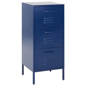 Beliani 3 Drawer Storage Cabinet Navy Blue Metal Steel Home Office Unit Industrial Small Chest of Drawers Material:Steel Size:40x103x43