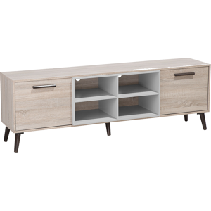 Beliani TV Stand Light Wood with Grey for up to 78ʺ TV Media Unit with 2 Cabinets Shelves Material:Chipboard Size:40x60x180