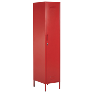 Beliani Metal Storage Cabinet Red Metal Locker with 5 Shelves and Rail Modern Home Office Material:Steel Size:50x185x38