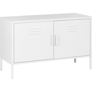 Beliani 2 Door Sideboard White Steel Home Office Furniture Shelves Leg Caps Industrial Design  Material:Steel Size:40x65x100