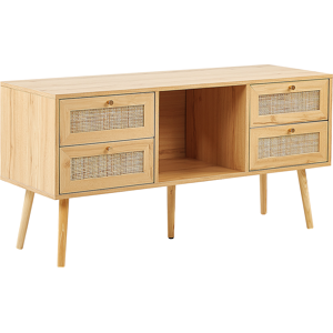 Beliani TV Stand Light Wood Manufactured Wood with Rattan Fronts Wicker Weave 4 Drawers Boho Style Sideboard Material:Rattan Size:40x60x120