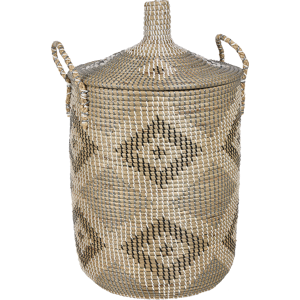 Beliani Basket Natural Seagrass with Handles Lid Handwoven Home Accessory Decor Storage Decorative Pattern Boho Style Material:Seagrass Size:40x65x40