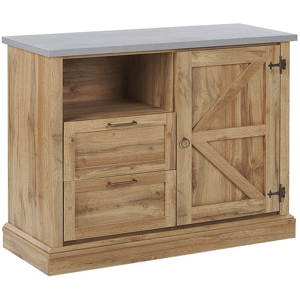 Beliani Sideboard Light Wood Finish 100 x 40 x 79 cm 1 Door Cabinet with 2 Drawers Material:Particle Board Size:40x79x101