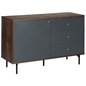 Beliani Sideboard Dark Wood with Grey 118 x 40 cm 3 Drawer 1 Cabinet Modern Glam Material:MDF Size:40x76x120