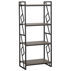 Beliani 4 Tier Bookcase Dark Wood and Black Metal Frame Open Shelf Industrial Minimalist Shelving Unit Material:Chipboard Size:40x143x64