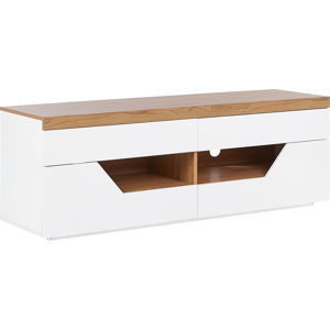 Beliani TV Stand White with Light Wood MDF 4 Drawers 2 Shelves Cable Management TV Unit Scandi Style Material:MDF Size:40x50x140