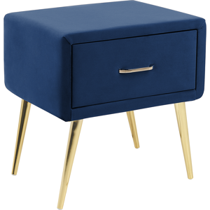 Beliani Bedside Table Navy Blue Velvet Upholstery Nightstand 1 Drawer Minimalist Design Bedroom Furniture  Material:Velvet Size:38x49x46