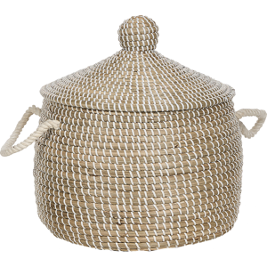 Beliani Basket Natural Seagrass with Handles Lid Handwoven Home Accessory Decor Storage Boho Style Material:Seagrass Size:35x37x35