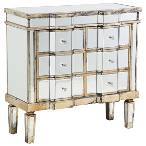 Beliani Mirrored Sideboard Gold 6 Drawers Shabby Chic French Design Material:Glass Size:35x80x81