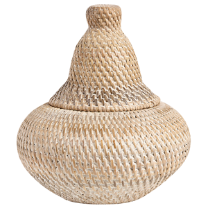 Beliani Basket Natural Rattan Painted 25 cm Height Home Storage with Lid Boho Rustic Decor Painted Material:Rattan Size:20x25x20