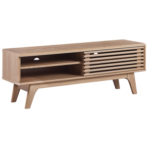 Beliani TV Stand Light Wood Storage Shelf Sideboard Cable Management Modern Material:MDF Size:35x44x117