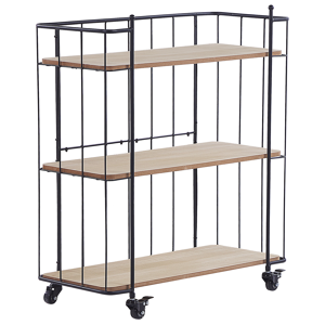 Beliani Kitchen Trolley Black Metal 81 cm Construction Light Wood Shelves with Shelf and Castors Industrial Rustic Modern Material:Metal Size:29x81x70