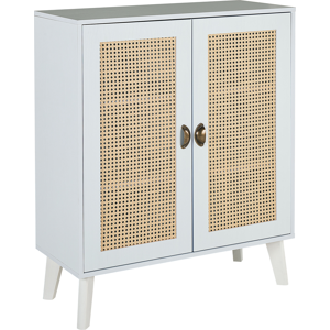 Beliani 2 Door Sideboard White with Beige MDF with Faux Rattan Fronts 2 Door Vintage Style Material:MDF Size:34x100x80