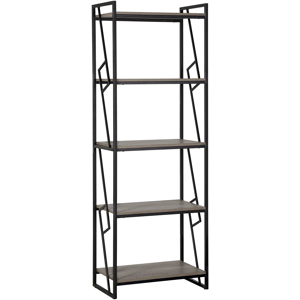 Beliani 5 Tier Bookcase Dark Wood and Black Metal Frame Open Shelf Industrial Minimalist Shelving Unit Material:Chipboard Size:40x184x64