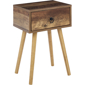 Beliani Bedside Table Dark Wood Rustic Design 1 Drawer Nightstand Bedroom Storage Furniture  Material:Particle Board Size:24x58x33