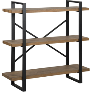 Beliani 3 Tier Bookcase Dark Wood with Black Metal Frame Open Shelves Industrial Cross-Back Home Storage Minimalist Freestanding Unit Material:MDF Size:35x111x111