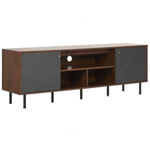 Beliani TV Stand Dark Wood and Black Manufactured Wood Storage Unit with Shelves and Cabinets Scandinavian Design Material:MDF Size:40x56x160