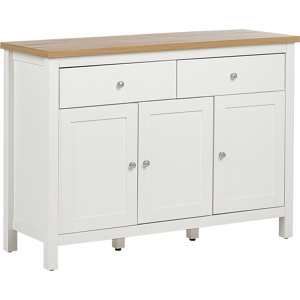 Beliani Sideboard White and Light Wood MDF Engineered Wood 2 Drawers 3 Doors Storage Living Room Material:MDF Size:39x81x113