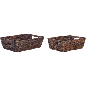 Beliani Set of 2 Storage Baskets Brown Water Hyacinth Handmade with Handles Shelving Box Retro Design Material:Water Hyacinth Size:23/26x12/11x34/38