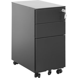 Beliani Storage Cabinet Black Metal with 3 Drawers Key Lock Castors Industrial Modern Home Office Garage Material:Metal Size:50x60x30