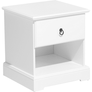 Beliani Bedside Table Nightstand White 1 Drawer Open Shelf Rustic Material:MDF Size:43x52x48