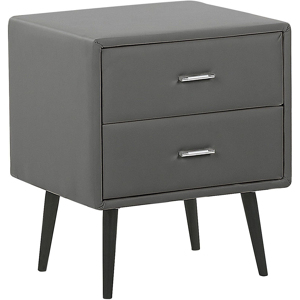 Beliani Bedside Table Grey Faux Leather Upholstery 2 Drawers Nightstand Minimalist Modern Design Black Legs Material:Faux Leather Size:41x56x48