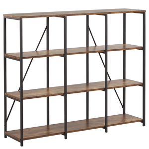 Beliani 3 Tier Bookcase Dark Wood with Black Metal Frame Open Shelf Industrial Minimalist Shelving Unit Material:Particle Board Size:30x102x120