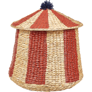 Beliani Wicker Basket Beige Red Water Hyacinth Woven Circus Motif Tent with Lid Pompom Toy Hamper Child's Room Accessory Material:Water Hyacinth Size:50x58x50