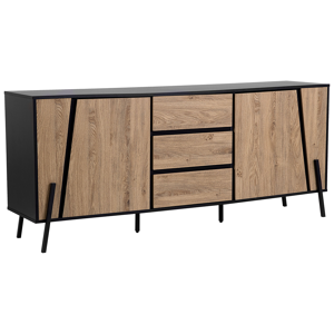 Beliani Sideboard Light Wood 2 Cabinets 3 Drawers Metal Legs Minimalistic Material:Chipboard Size:40x75x177