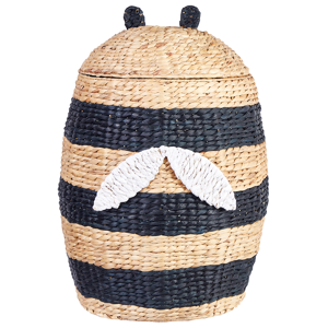 Beliani Wicker Basket Natural Black Water Hyacinth Woven Bee with Lid Toy Hamper Child's Room Accessory Material:Water Hyacinth Size:48x70x48