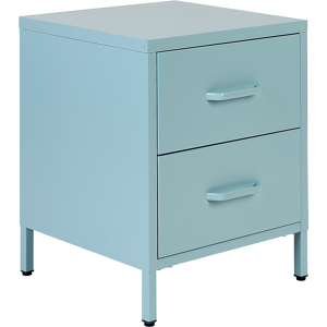 Beliani Bedside Table Light Blue Steel Nightstand Industrial Design 2 Drawers Bedroom Storage Furniture  Material:Steel Size:40x55x43