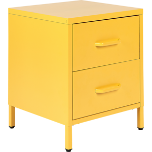 Beliani Bedside Table Yellow Steel Nightstand Industrial Design 2 Drawers Bedroom Storage Furniture  Material:Steel Size:40x55x43