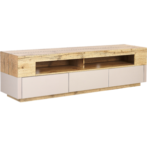 Beliani TV Stand Light Wood and Beige Manufactured Wood 3 Drawers Cable Management Hole Boho Style Sideboard Material:MDF Size:40x45x160