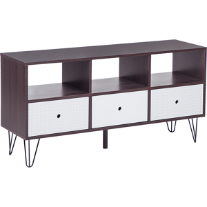 Beliani TV Stand Dark Wood with White for up to 50ʺ TV Media Unit with 3 Drawers Shelves Material:MDF Size:35x60x120