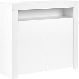 Beliani 2 Door Sideboard White MDF Particle Board 4 Shelves with LED Lighting Matt Storage Cabinet Material:MDF Size:35x97x108