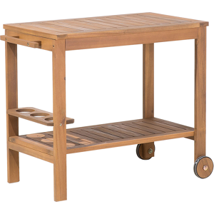 Beliani Garden Serving Cart Light Acacia Wood 74 x 83 cm Drinks Trolley 2 Tier Wheeled with Bottle Holder Rustic Style Material:Acacia Wood Size:x74x47