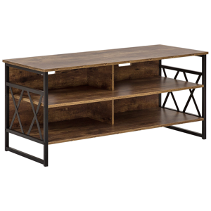Beliani TV RTV Stand Cabinet Dark Wood Metal and Particle Board 4 Shelves Storage Unit Living Room Modern Industrial Material:Particle Board Size:51x57x120