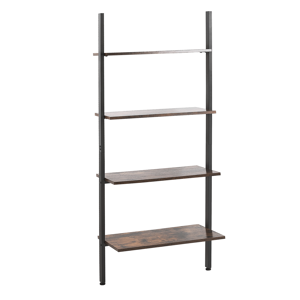 Beliani 4-Tier Ladder Bookcase Dark Wood Black Iron Frame Shelves Industrial Living Room Material:Particle Board Size:34x150x64