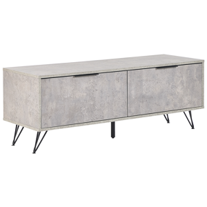 Beliani TV Stand Concrete Effect Particle Board Metal Legs for up to 55ʺ TV Modern Media Unit with 2 Cabinets Cable Management Material:Particle Board Size:40x46x120