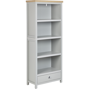 Beliani Bookcase Grey Light Wood Particle Board 4 Shelves Short Storage Unit Scandinavian Traditional Style  Material:Particle Board Size:35x180x72