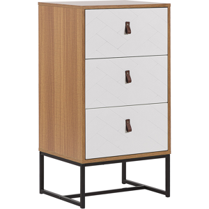 Beliani Chest of Drawers Light Wood with White Metal Legs Storage Cabinet Dresser 91 x 49 cm Modern Traditional Living Room Furniture Material:MDF Size:38x91x49