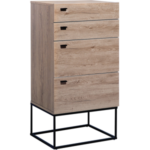 Beliani Chest of Drawers Light Wood 4 Tier Black Metal Base Rustic Material:Particle Board Size:41x106x52